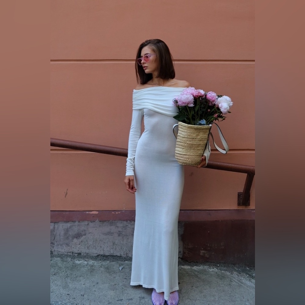 Aya Muse  Off-The-Shoulder Draped Silk-Blend Maxi Dress